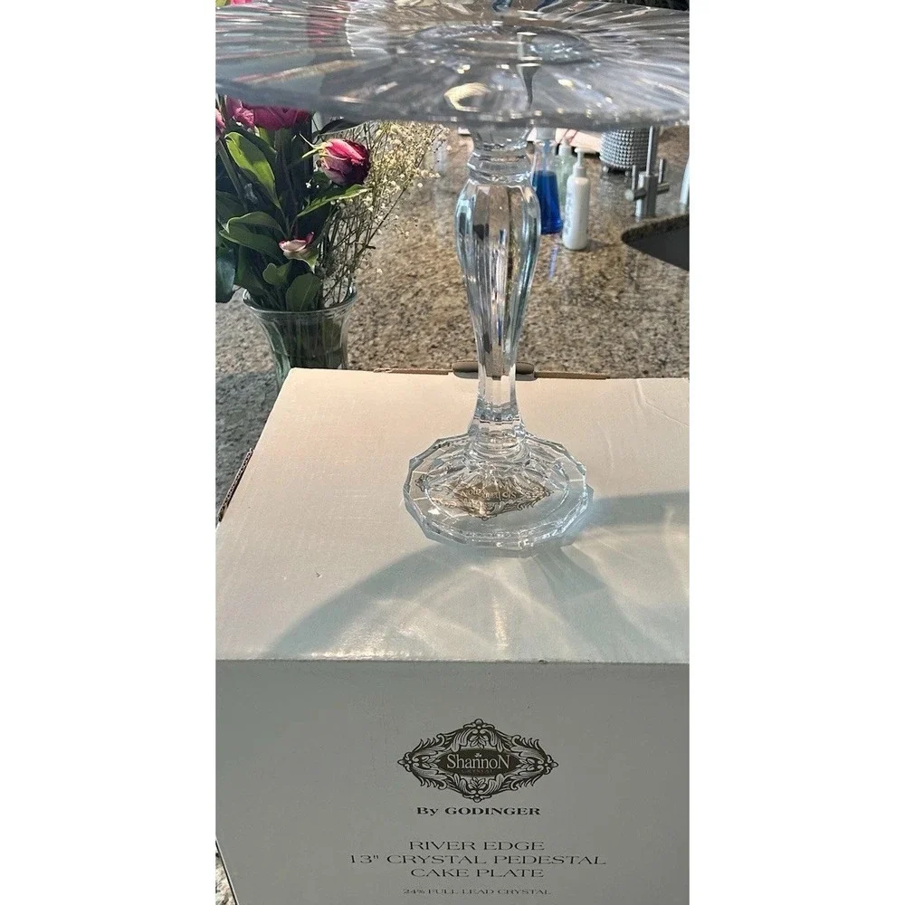 Godinger Shannon River Edge Crystal Cake Pedestal NIB Clear 13